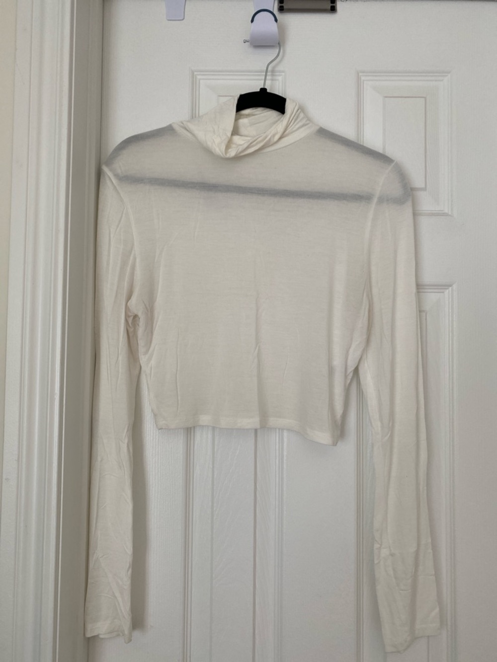 Long Sleeve Smocked Turtleneck Sheer Cropped Top